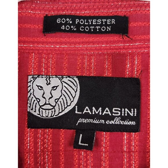 Lamasini Shirt Mens Large Red Striped Metallic Retro Button Up Long Sleeve - Picture 3 of 13